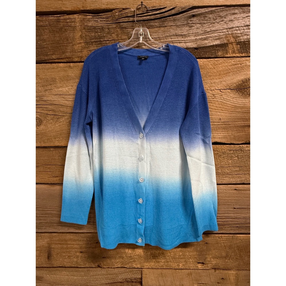 Talbots Womens Blue White Ombre Ribbed Knit Cardigan Sweater Large
